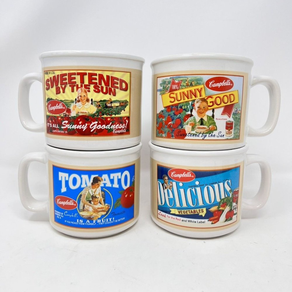 Campbell’s Soup Mugs For Houston Harvest 2005‎ Set of 4 Collectible 3.5” X 4”